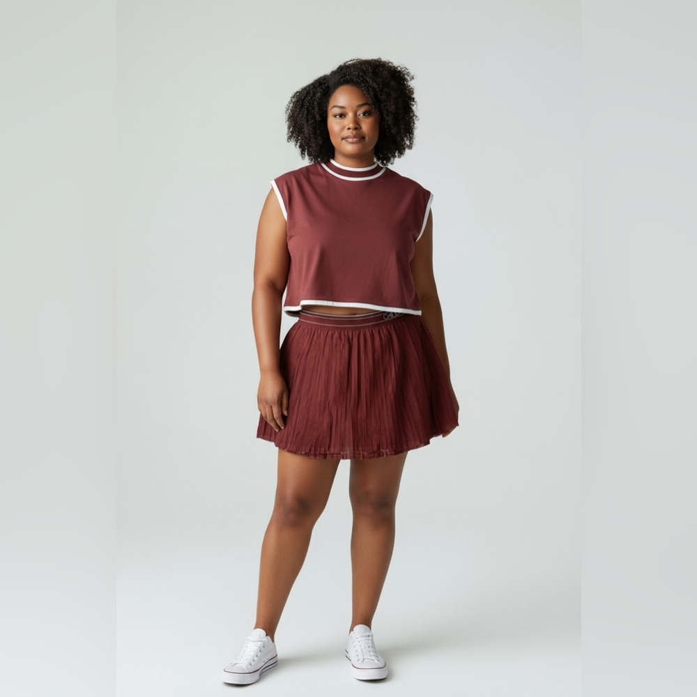 Calia Rib Mock Crop Tank Red Brown